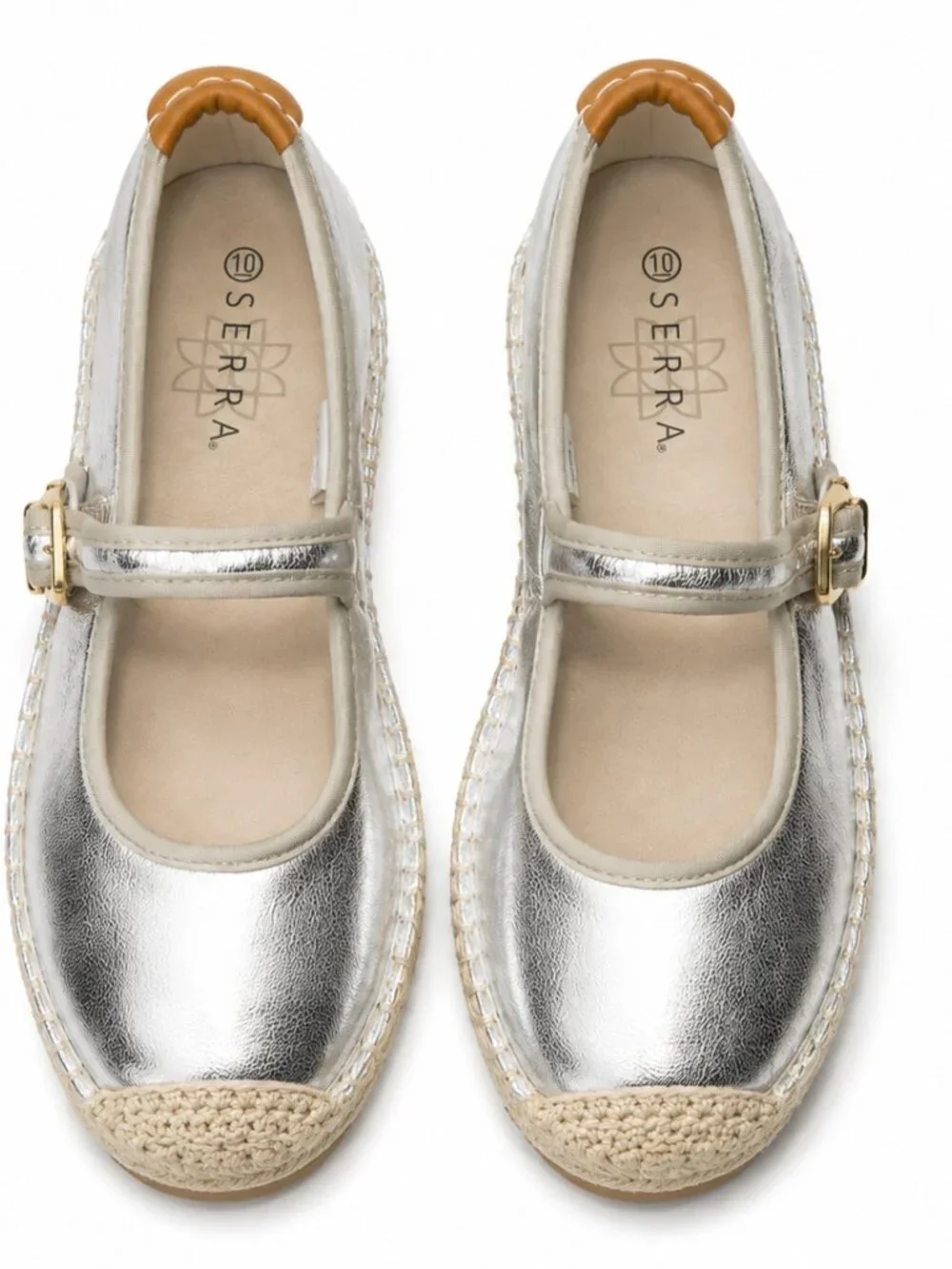 Serra Women's Silver Espadrille Flats Size 10 Closed Toe Adjustable Buckle Shoes